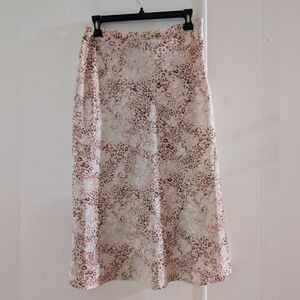 Haute Monde Cream and Brown Animal Print Midi Skirt